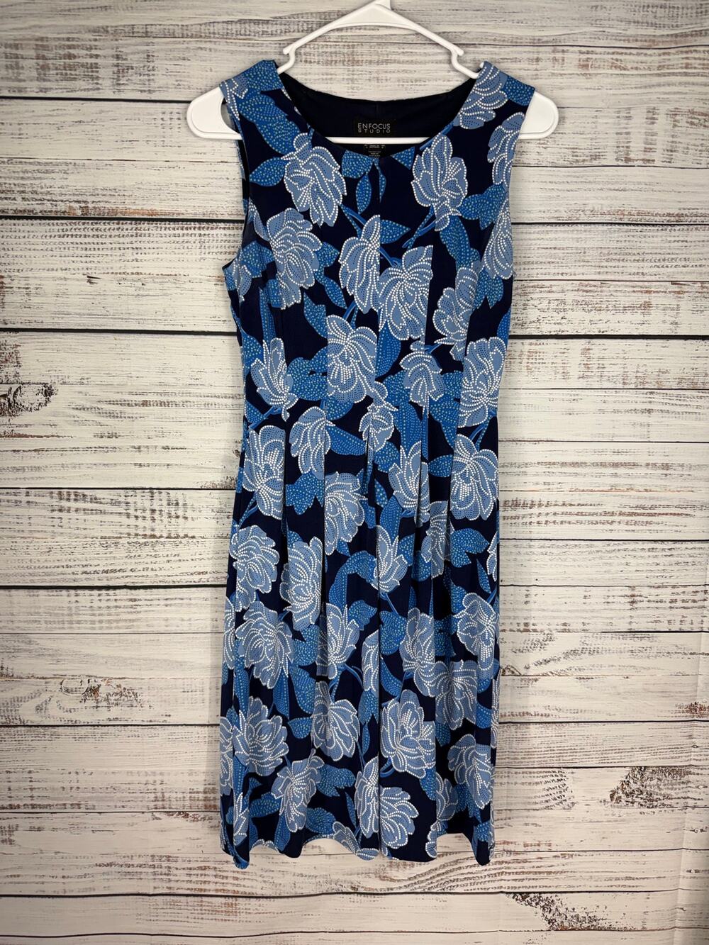 Enfocus Studio Blue Floral Dress Midi 4 Coastal Retreat Resort Sleeveless A-Line